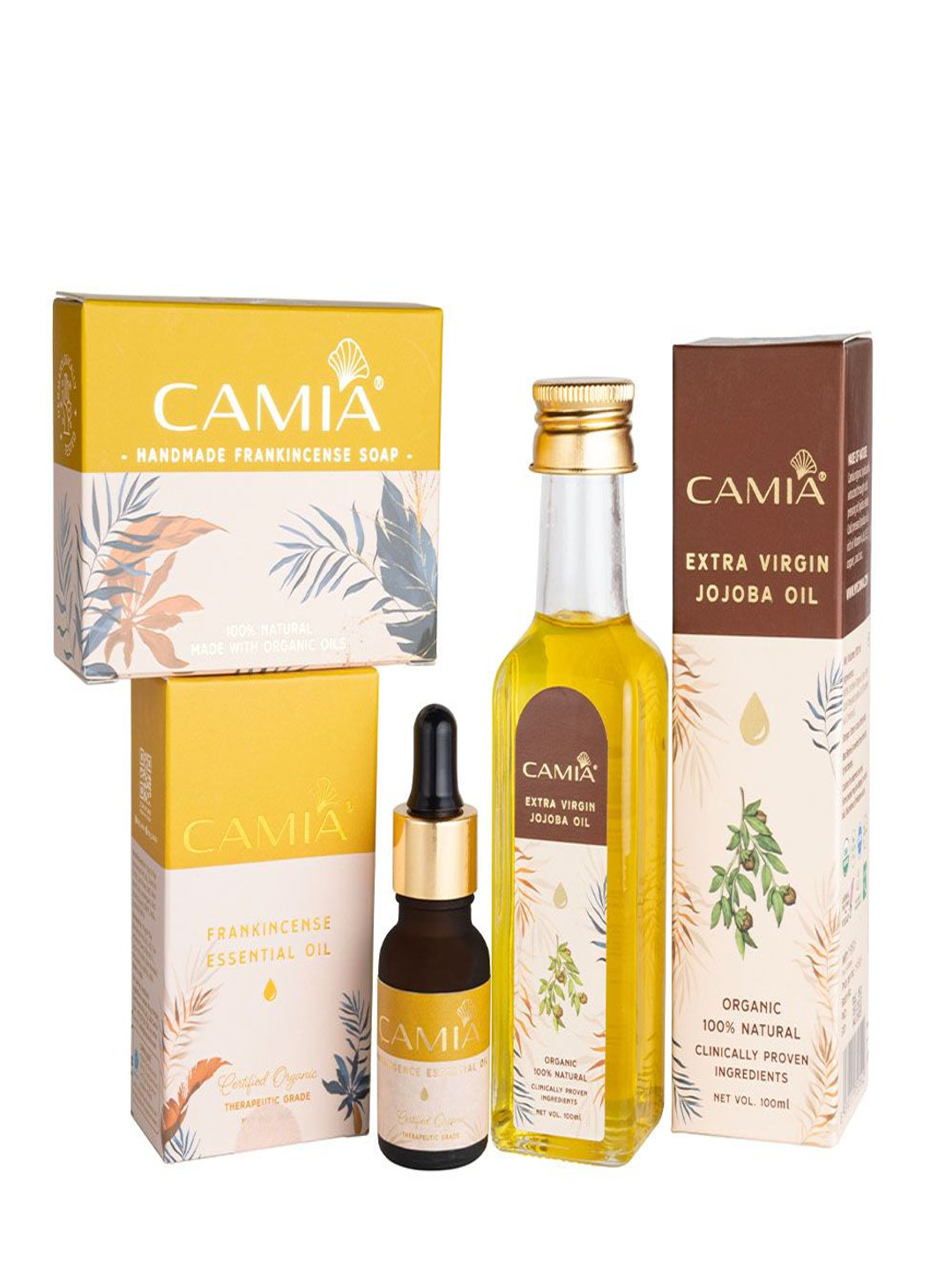 

CAMIA Set Of 3 Frankincense Essential Oil-15 ml, Soap-125g & Extra Virgin Jojoba Oil-100ml, White