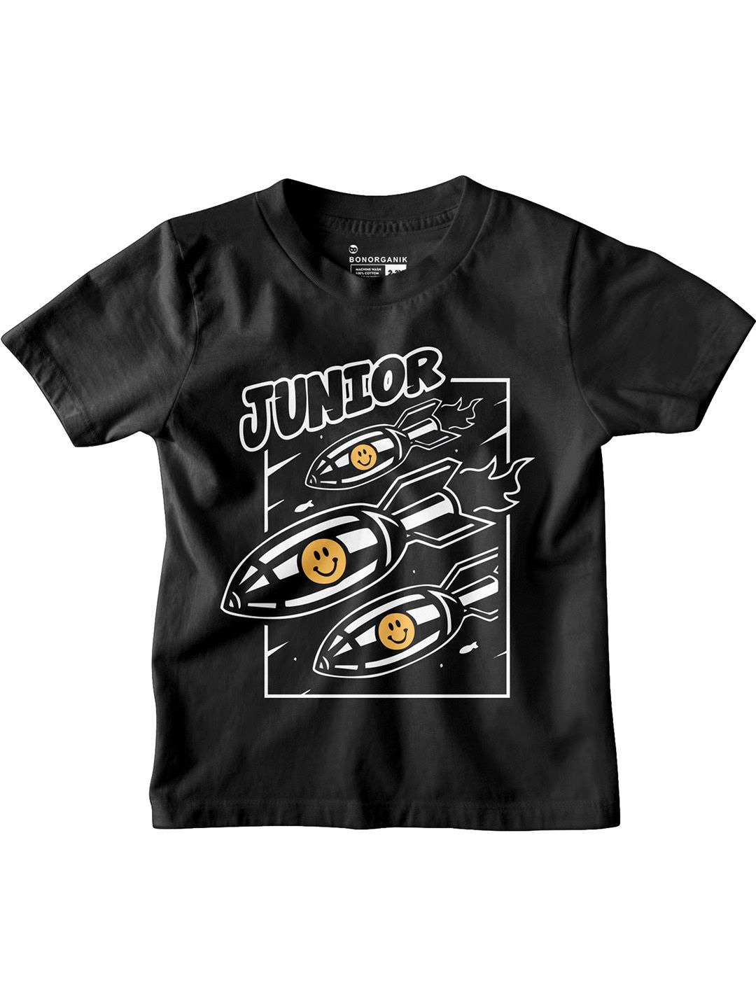 

BonOrganik Boys Graphic Printed Round Neck Cotton T-shirt, Black