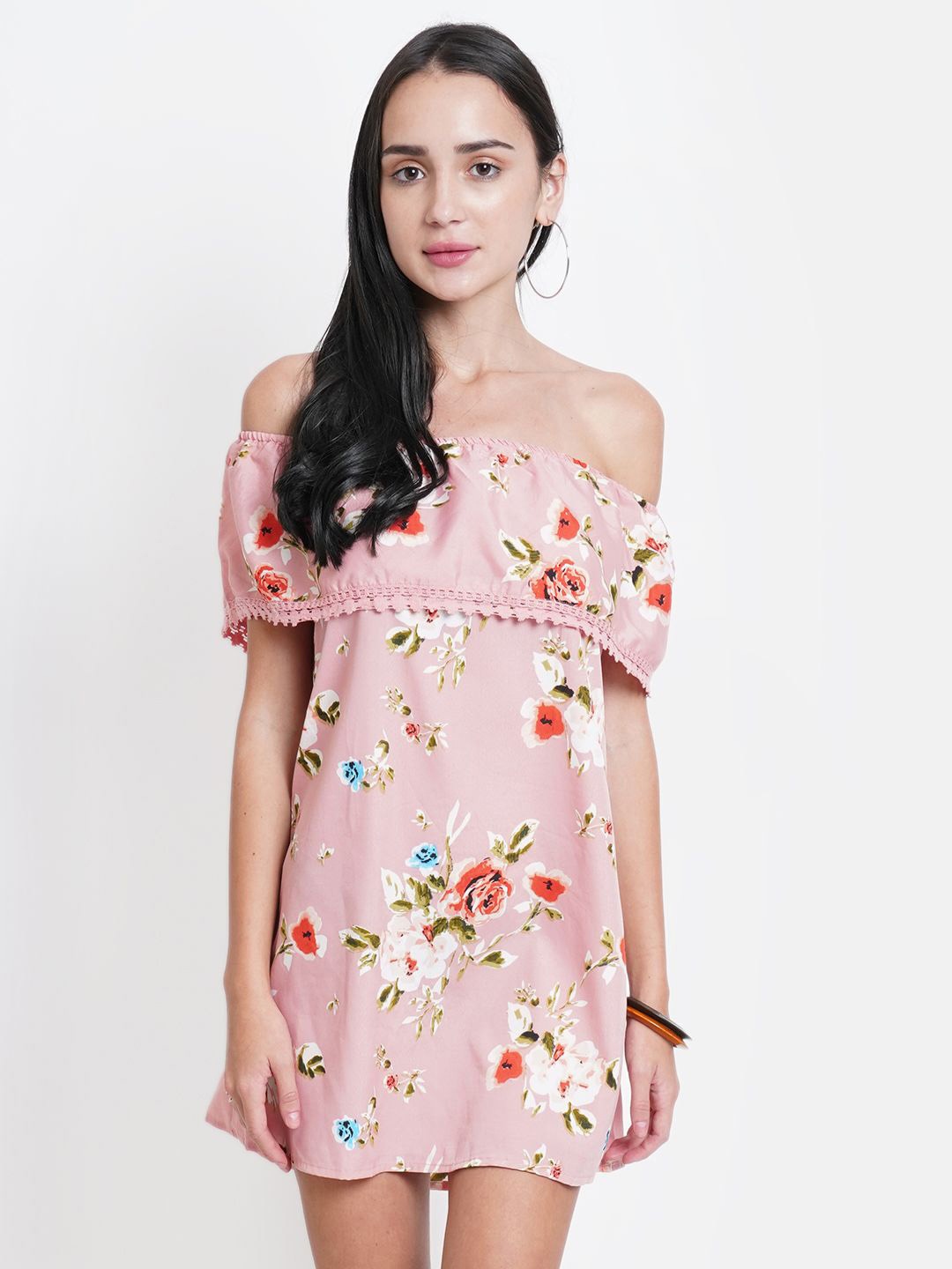 

Moda Rapido Women Floral Printed A-Line Mini Dress, Peach