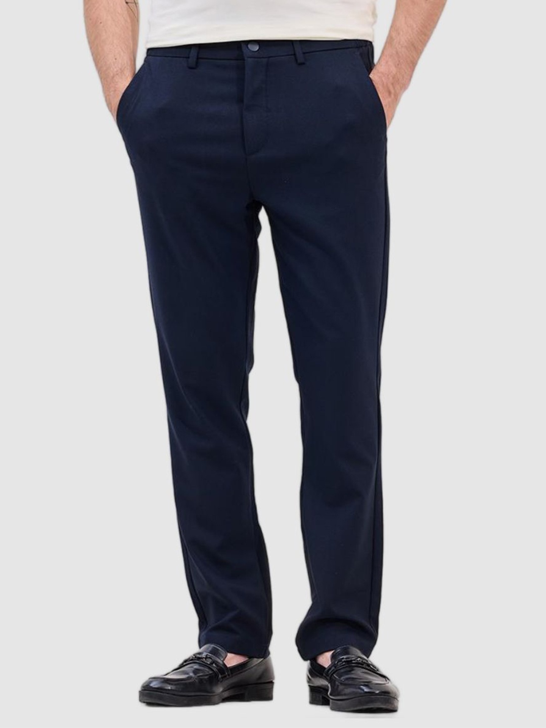 

Snitch Men Smart Slim Fit Trousers, Navy blue