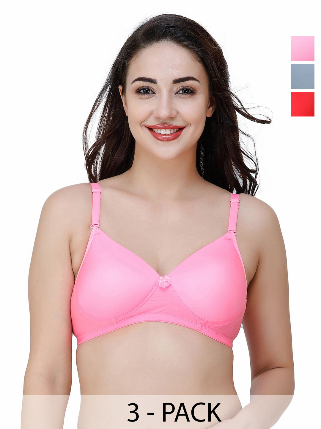 

College Girl Pack Of 3 Full Coverage Lightly Padded Seamless T-shirt Bra, Grey