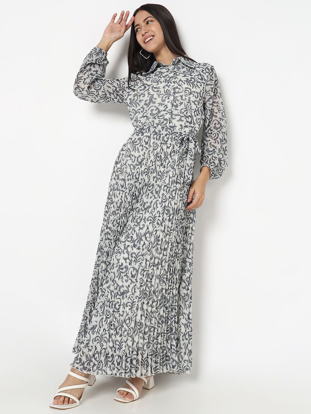 

R&B Shirt Collar Maxi Dress, White
