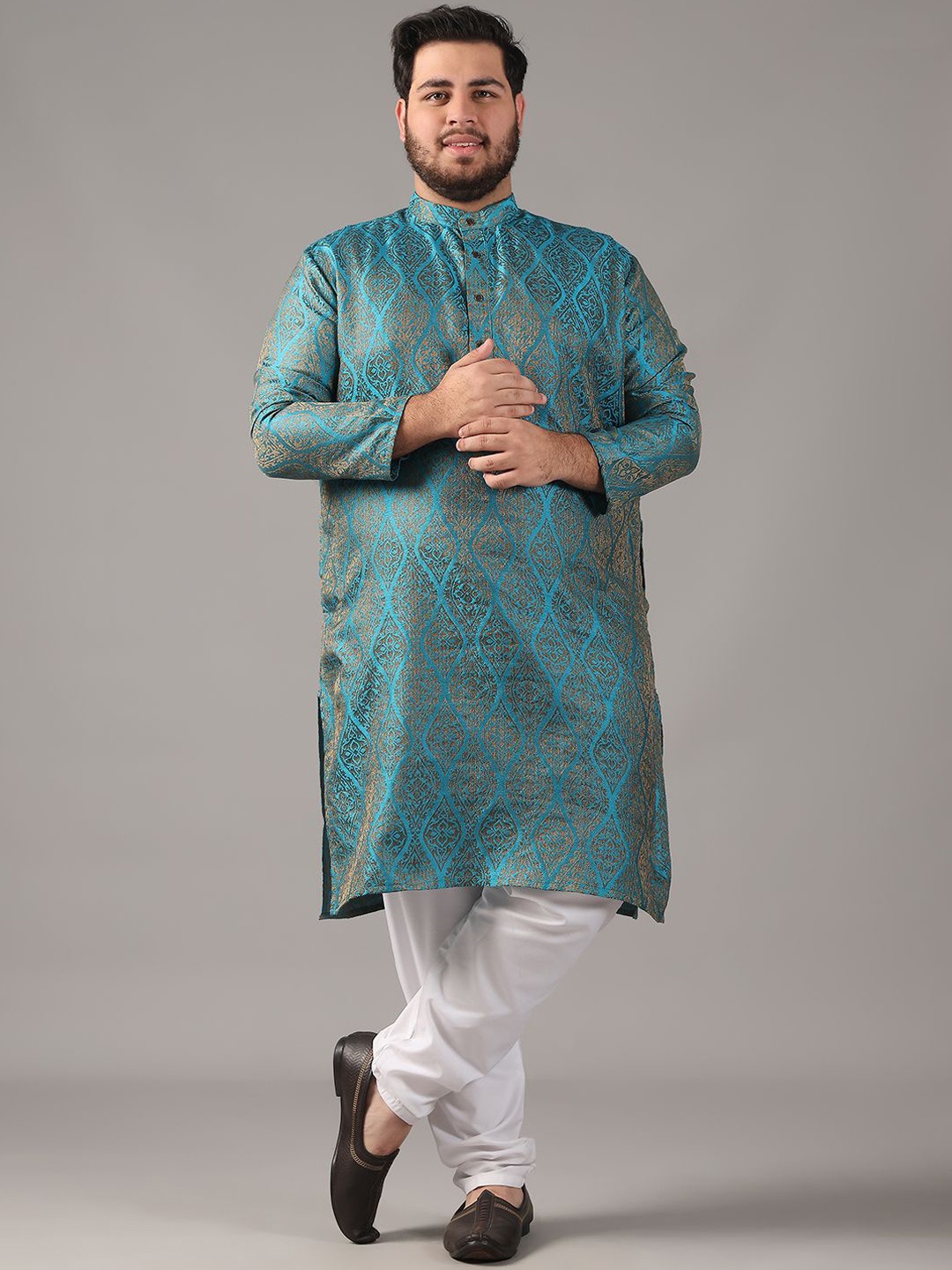 

SOJANYA PLUS Plus Size Men Ethnic Motifs Woven Design Straight Kurta With Pyjamas, Teal