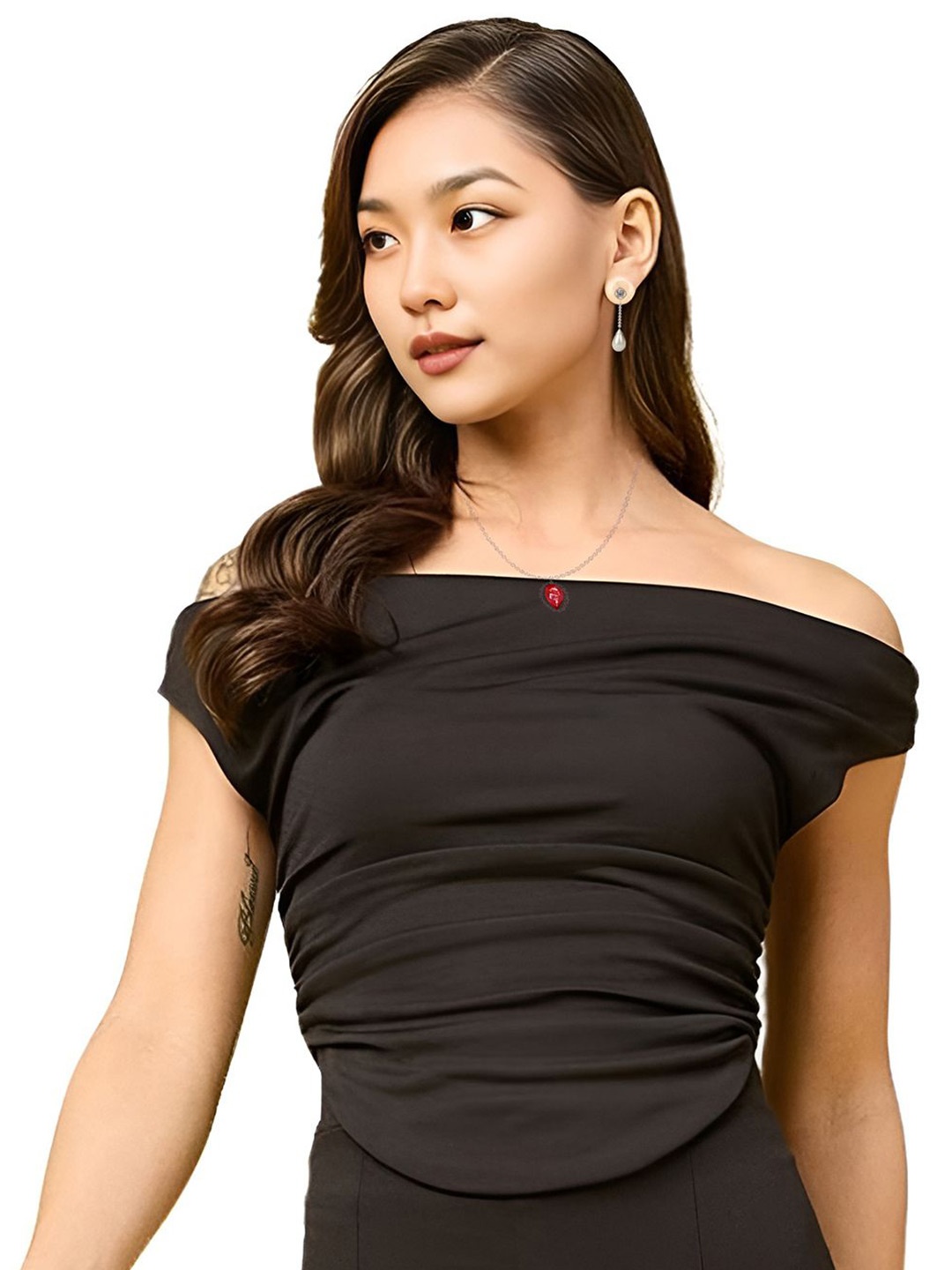 

VOGARD Women Ruched Bardot Crop Top, Black