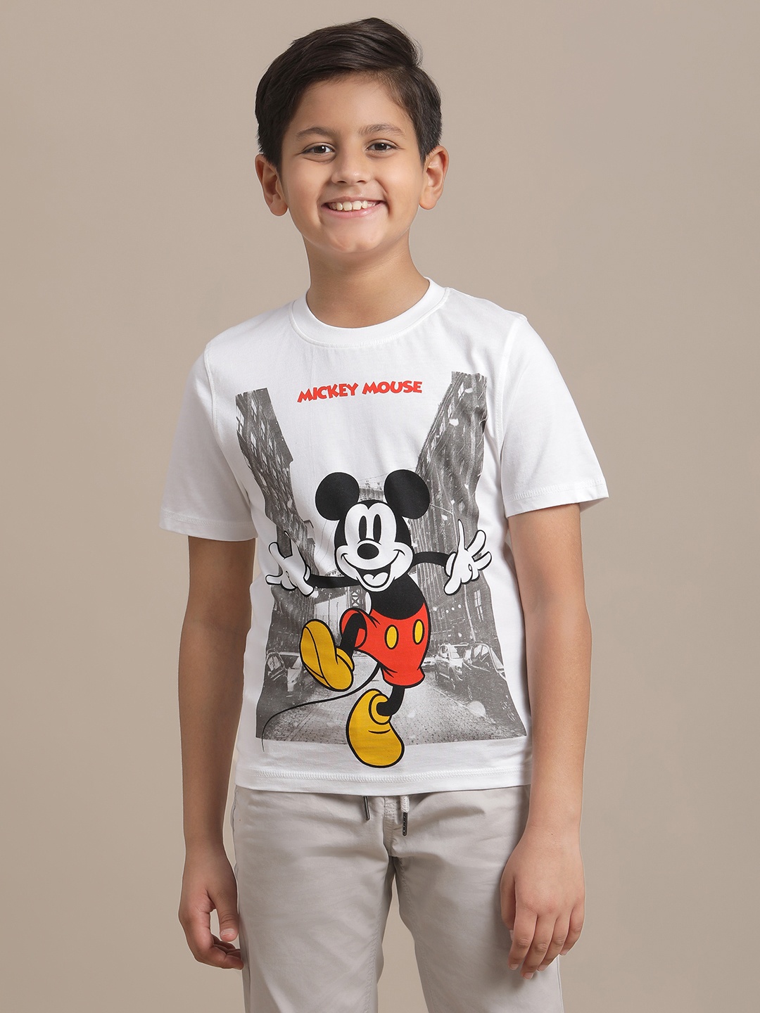 

Kids Ville Boys Mickey Mouse Graphic Printed Round Neck Cotton T-shirt, White