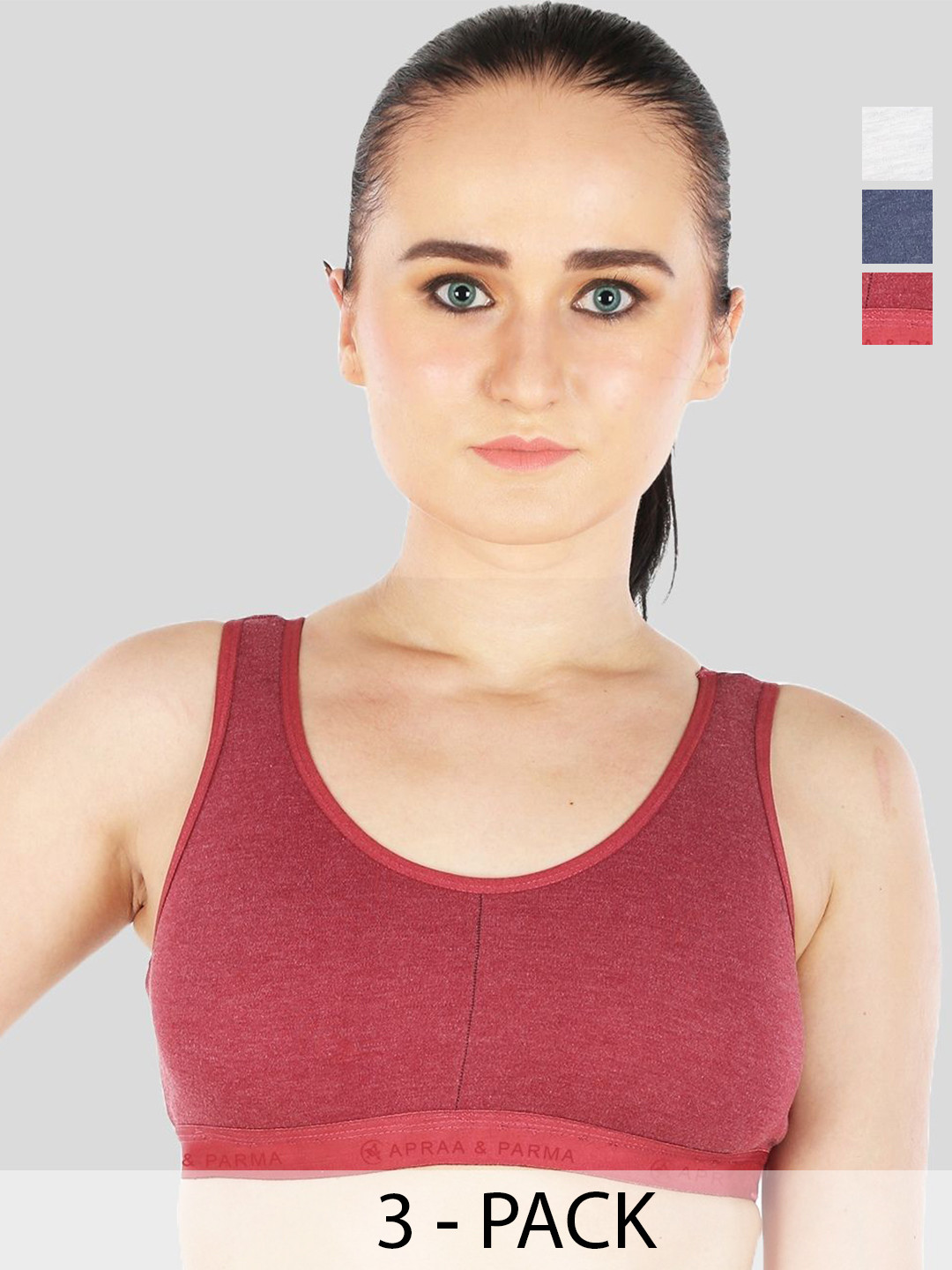 

ULLAS Women Pack of 3 Full Coverage Cotton Workout Bra, Blue