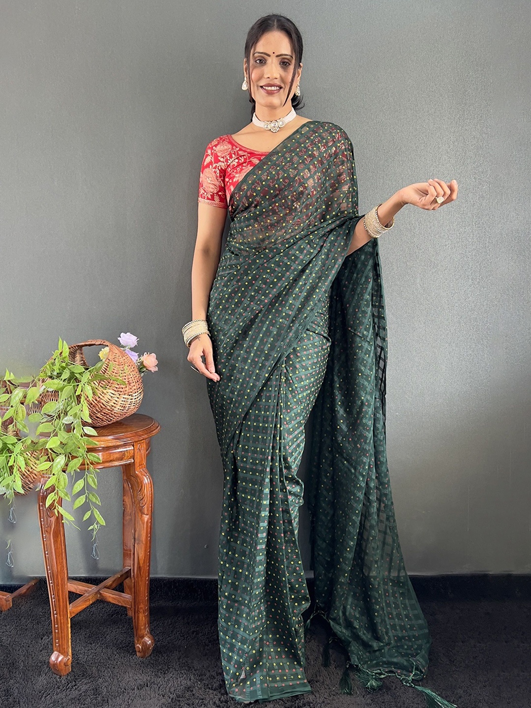 

A TO Z CART Ethnic Motifs Printed Pure Chiffon Saree, Green