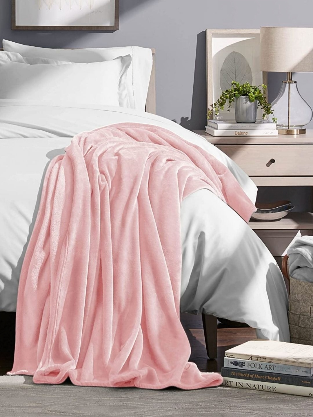 

VAS COLLECTIONS Pink Fleece 300 GSM AC Room Double Bed Blanket