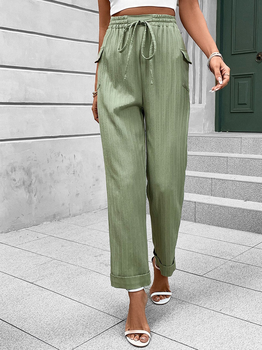 

StyleCast x Revolte Women Loose Fit Easy Wash Regular Trousers, Green
