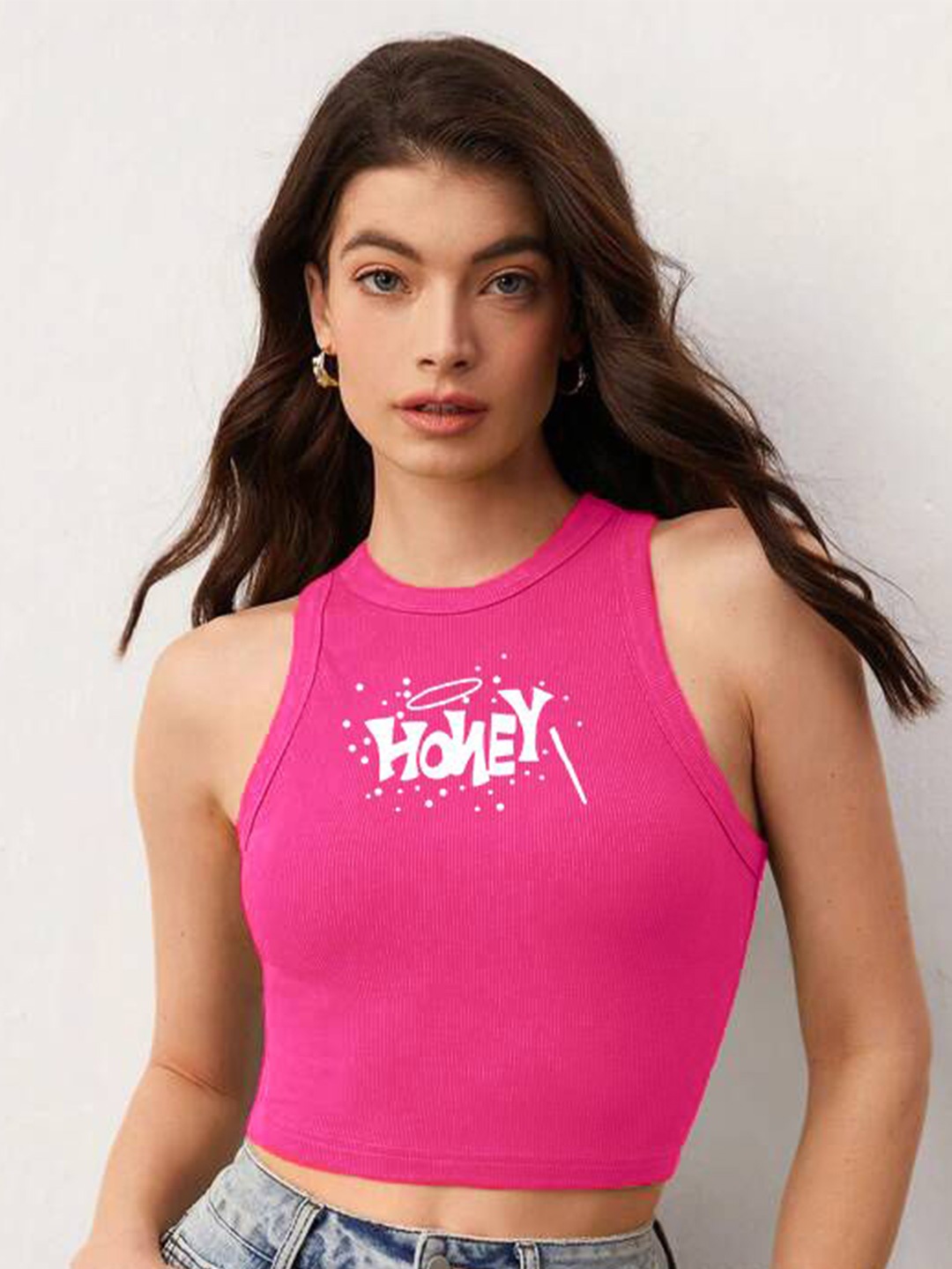

The Roadster Lifestyle Co Women Printed Tank Crop Top, Pink