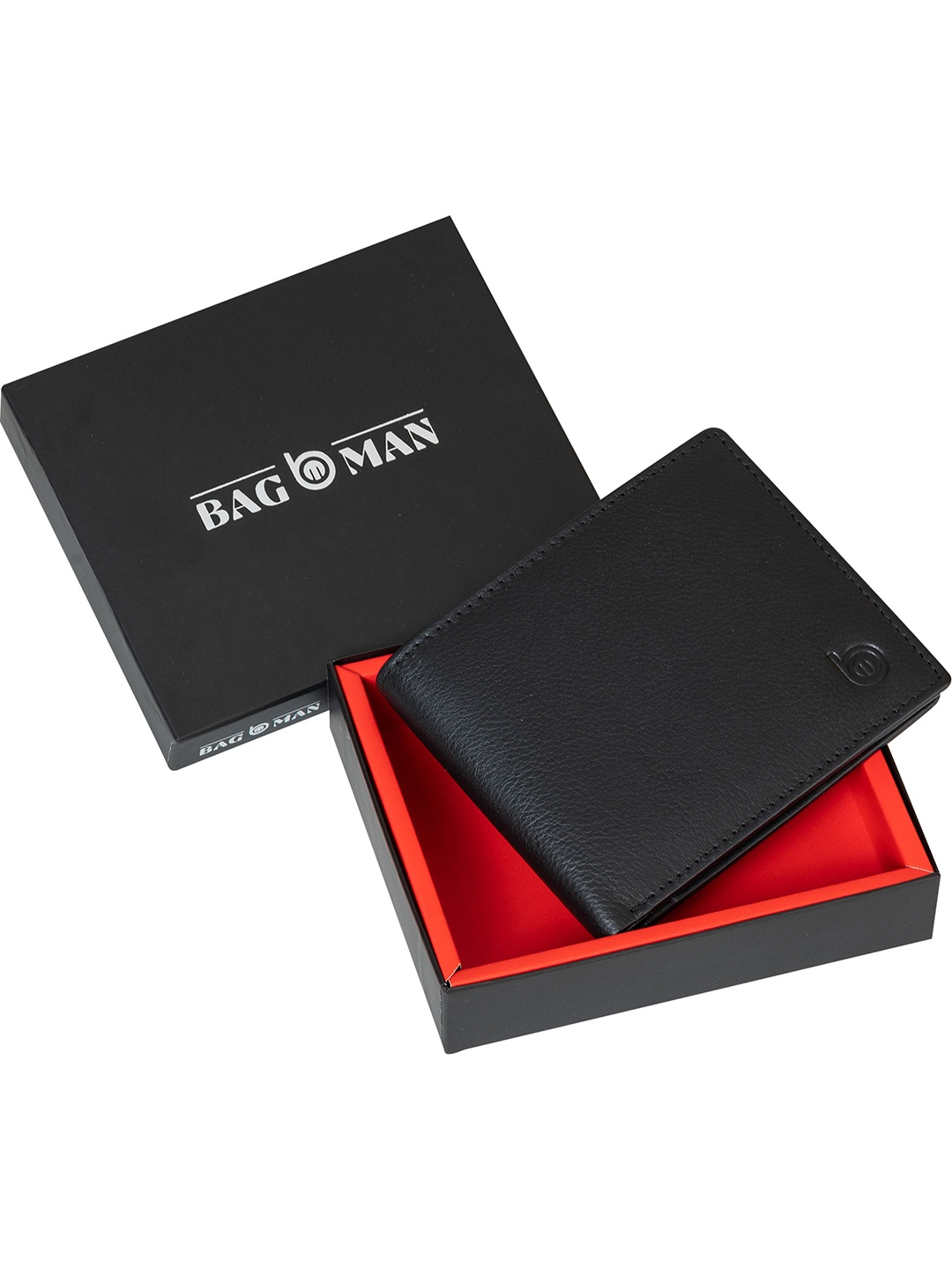 

BAGMAN Men Leather Two Fold Wallet, Black