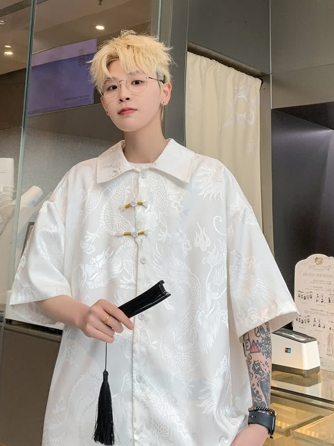 

StyleCast Men Standard Oversized Ethnic Motifs Printed Casual Shirt, White