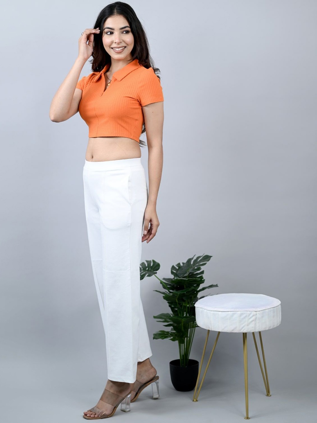 

Mlada Women Regular Fit Mid-Rise Cotton Trouser, White