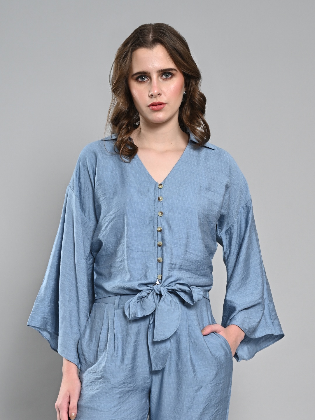 

Iti Bell Sleeve Wrap Top, Blue