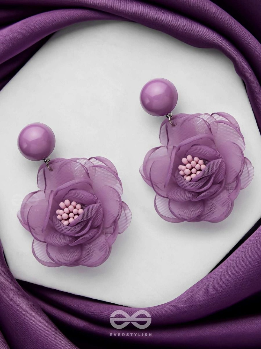 

EVERSTYLISH Artificial Stone Studded Fabric Contemporary Shaped Drop Earrings, Purple