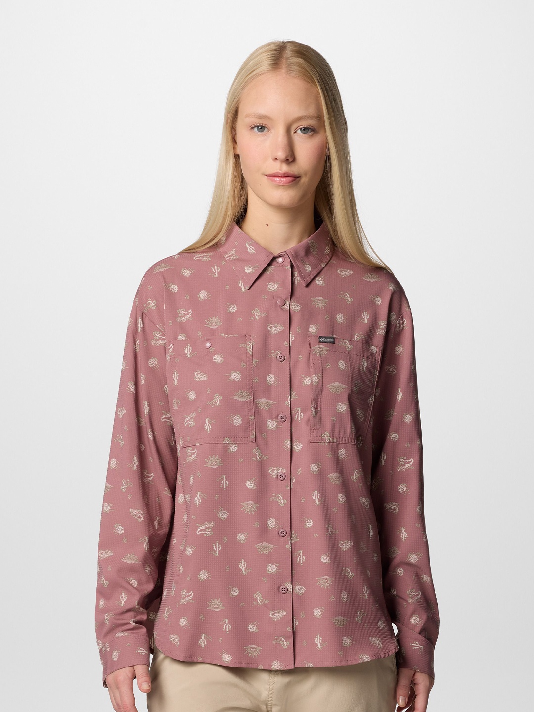 

Columbia Women Classic Fit Spread Collar Floral Printed Casual Shirt, Pink