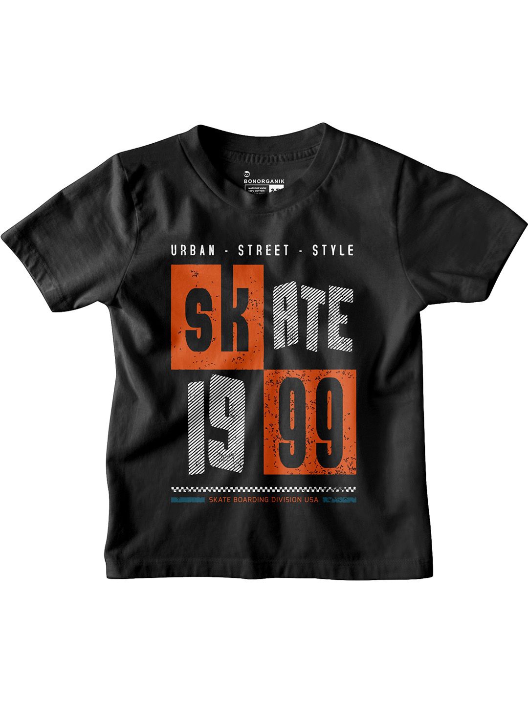 

BonOrganik Boys Typography Printed Round Neck Cotton T-shirt, Black