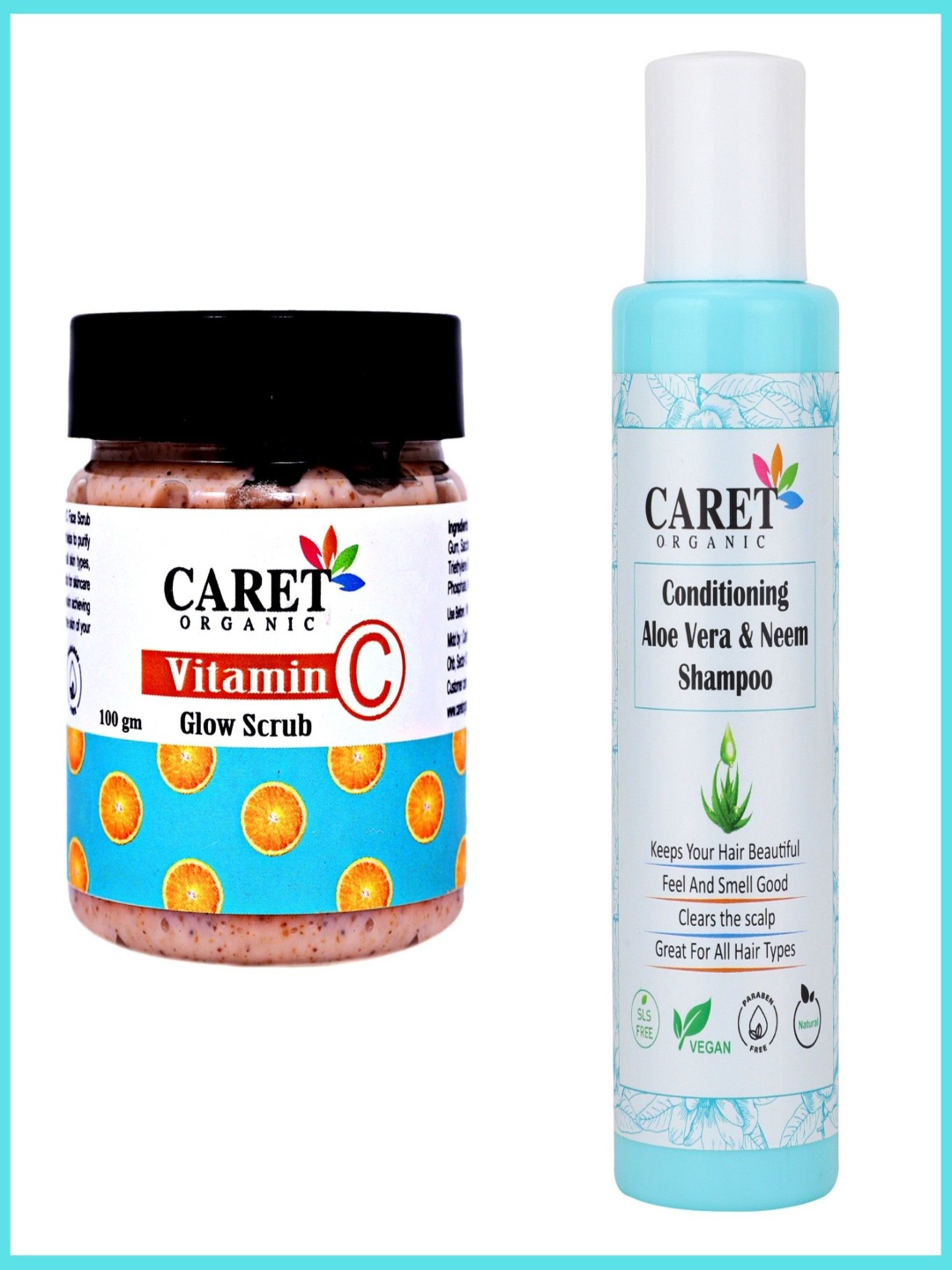 

CARET ORGANIC Set Of 2 Neem Aloe Vera Shampoo & Vitamin C Glow Scrub - 100 g Each, White