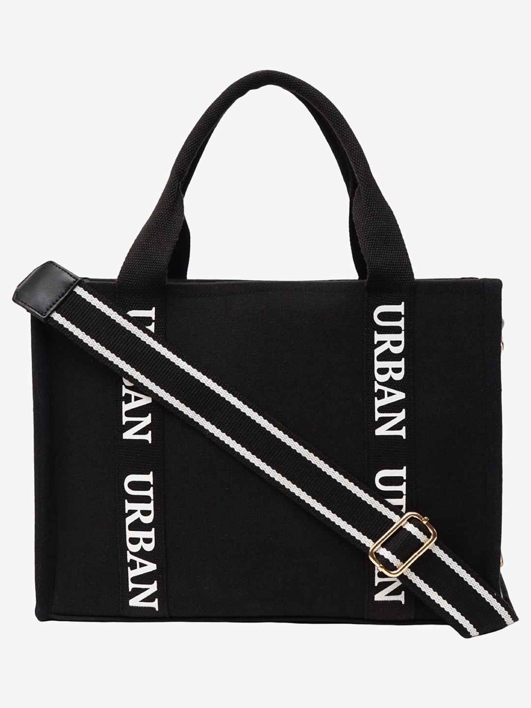 

Rizir Women Typography Printed Shopper Cotton Tote Bag, Black