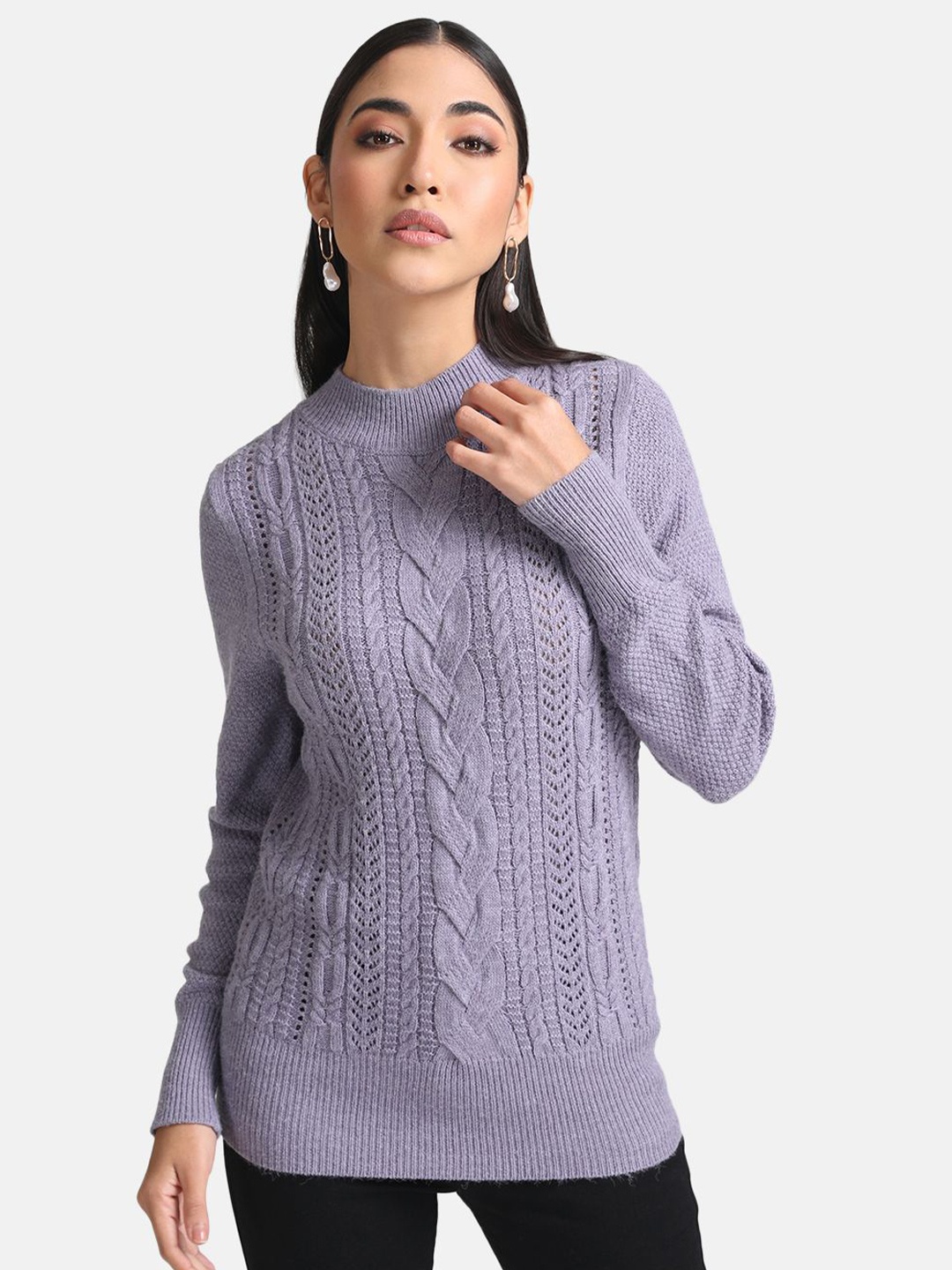 

Kazo Women Cable Knit Turtle Neck Pullover, Purple