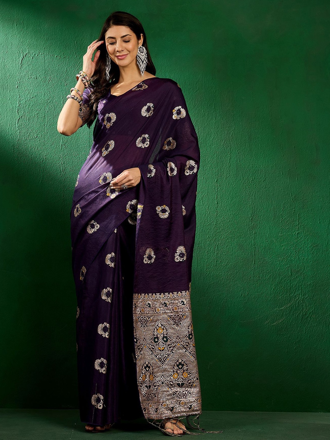 

KIMISHA Woven Design Zari Banarasi Saree, Violet