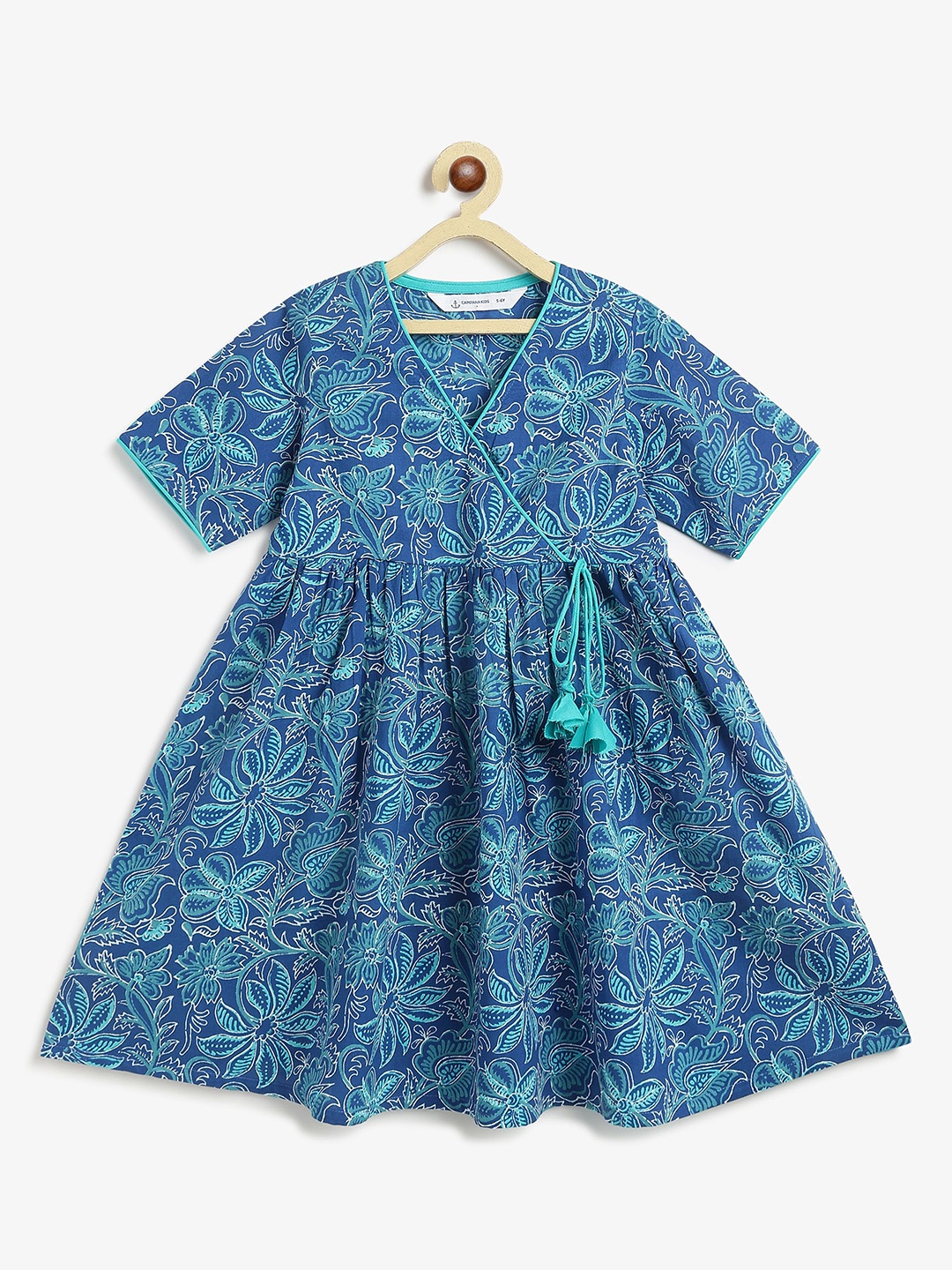 

Campana Girls Floral Printed Anarkali Cotton Kurta, Blue