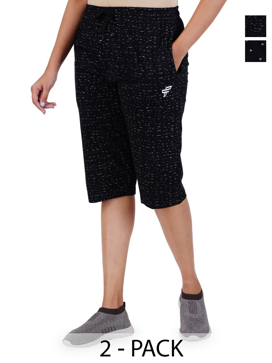 

FEEL TRACK Women Printed Capris, Black
