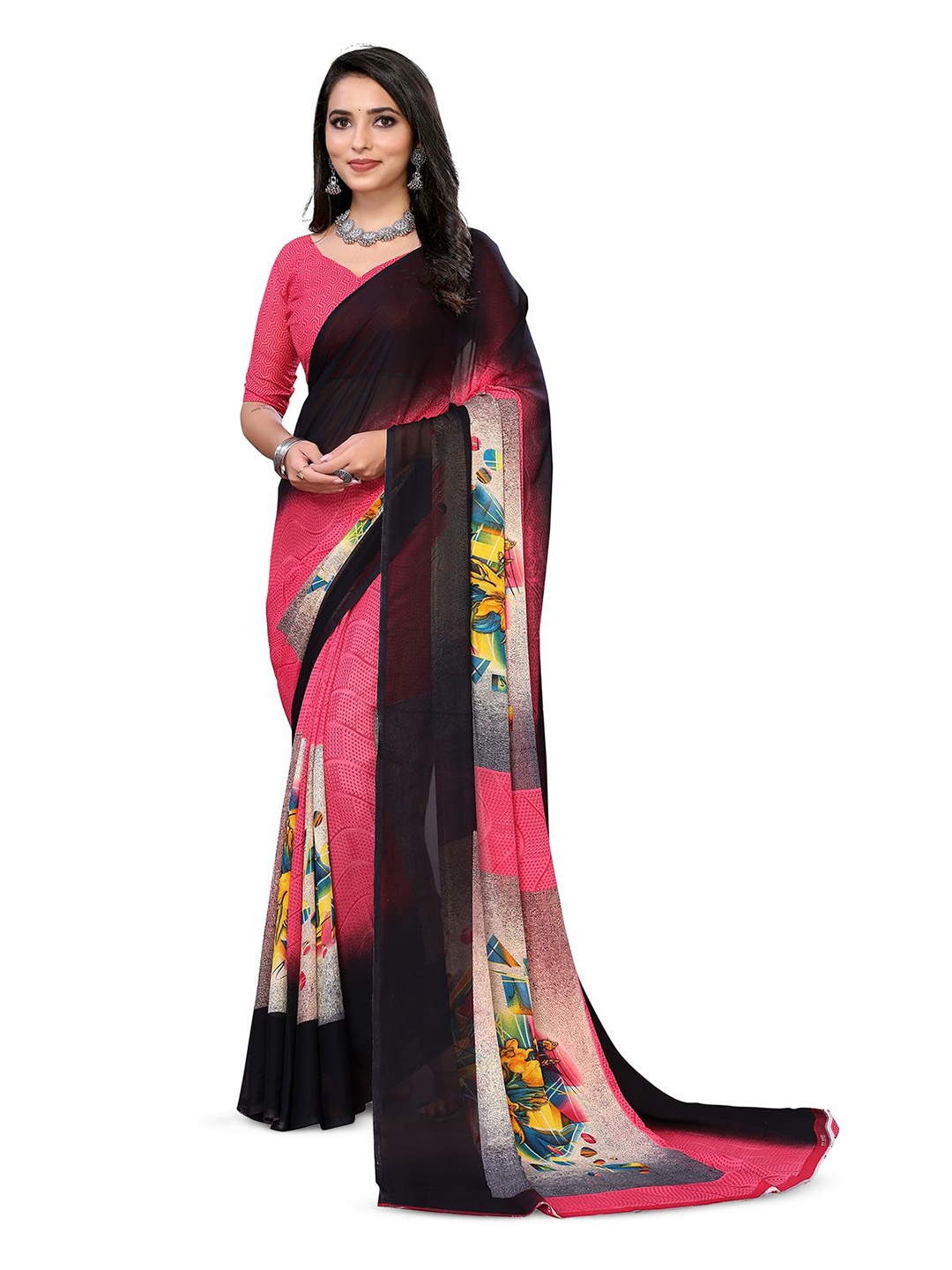 

Moda Rapido Floral Printed Saree, Pink