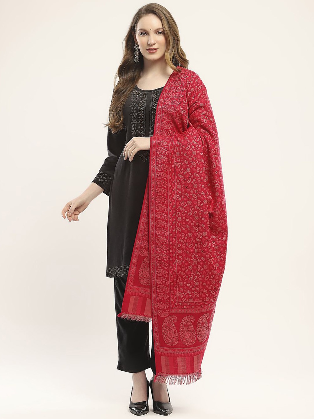 

Monte Carlo Ethnic Motifs Woven Design Acrylic Shawl, Red