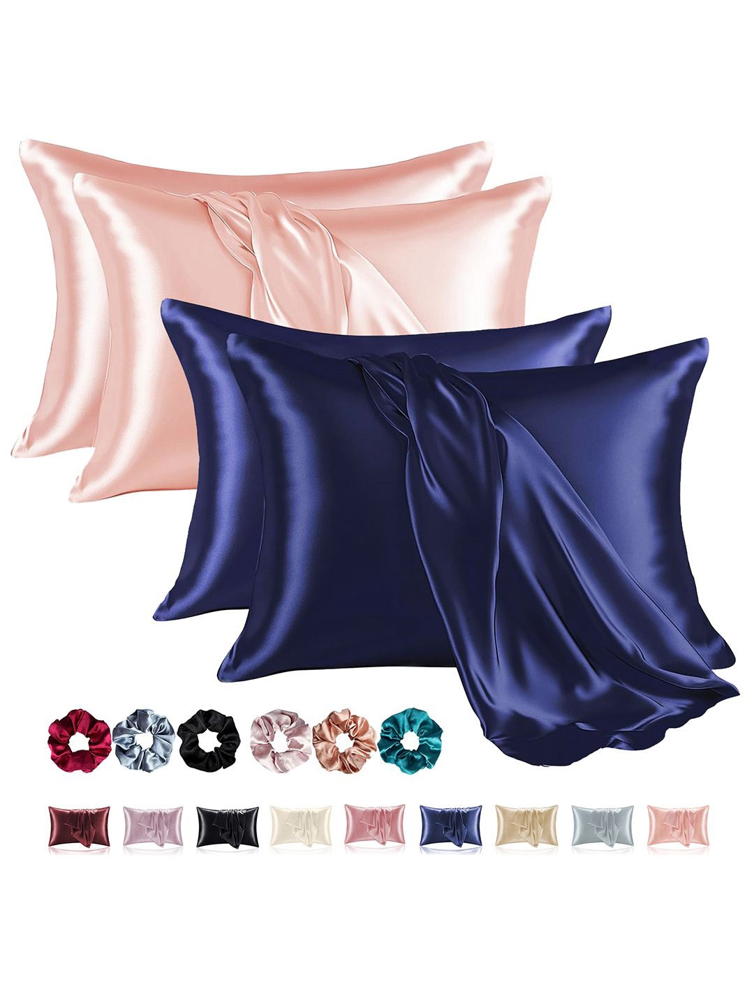 

Kuber Industries Navy Blue & Pink 4 Pieces Soft Satin Rectangle Pillow Covers