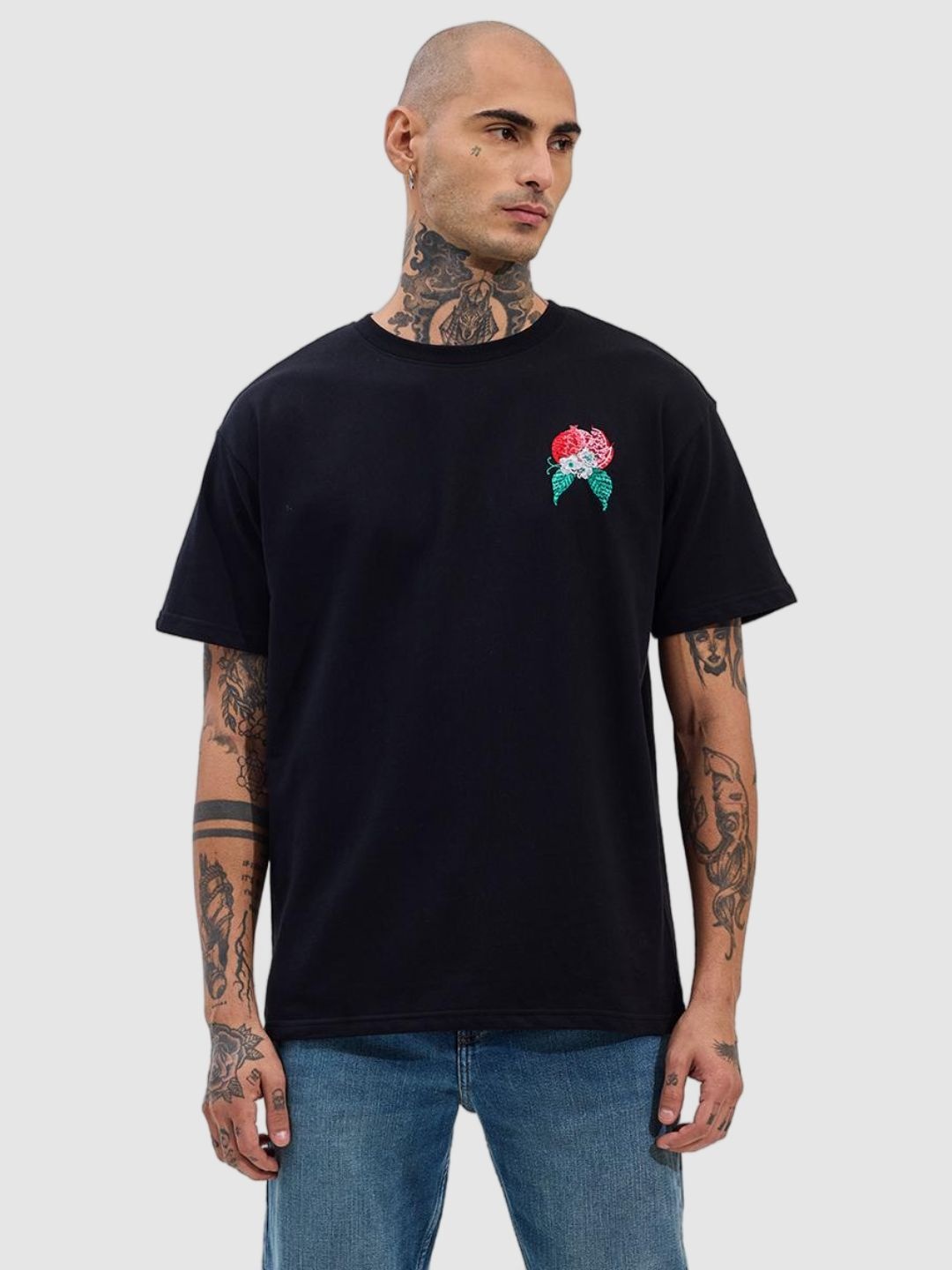 

Snitch Men Graphic Printed Round Neck Cotton Oversized T-shirt, Black