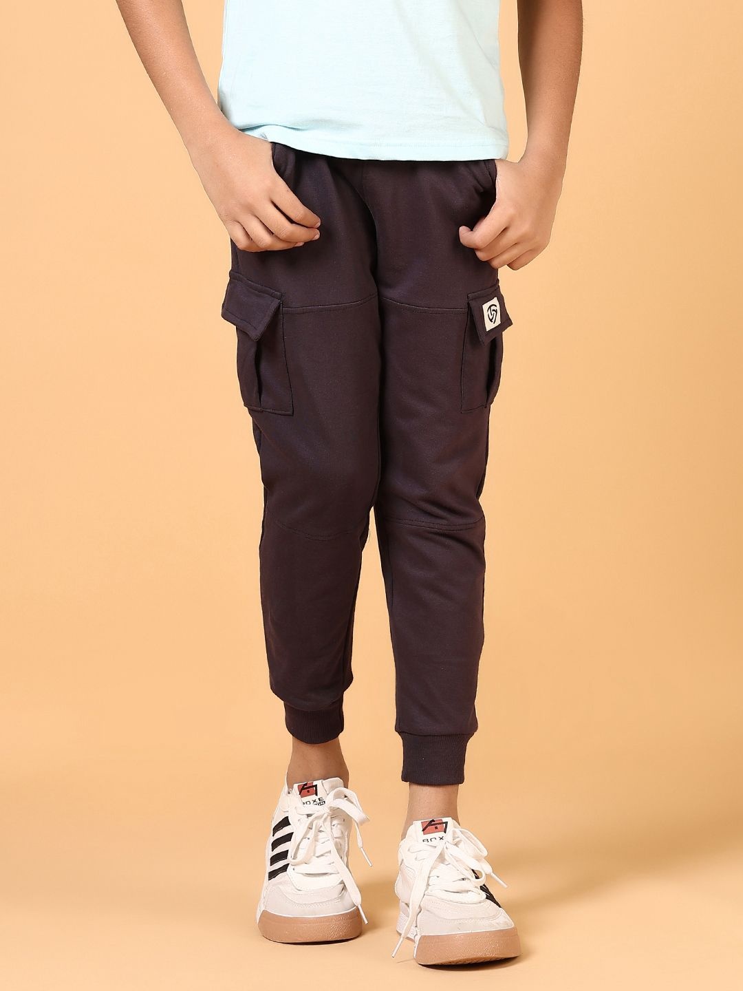 

V-Mart Boys Solid Cotton Track Pants, Brown