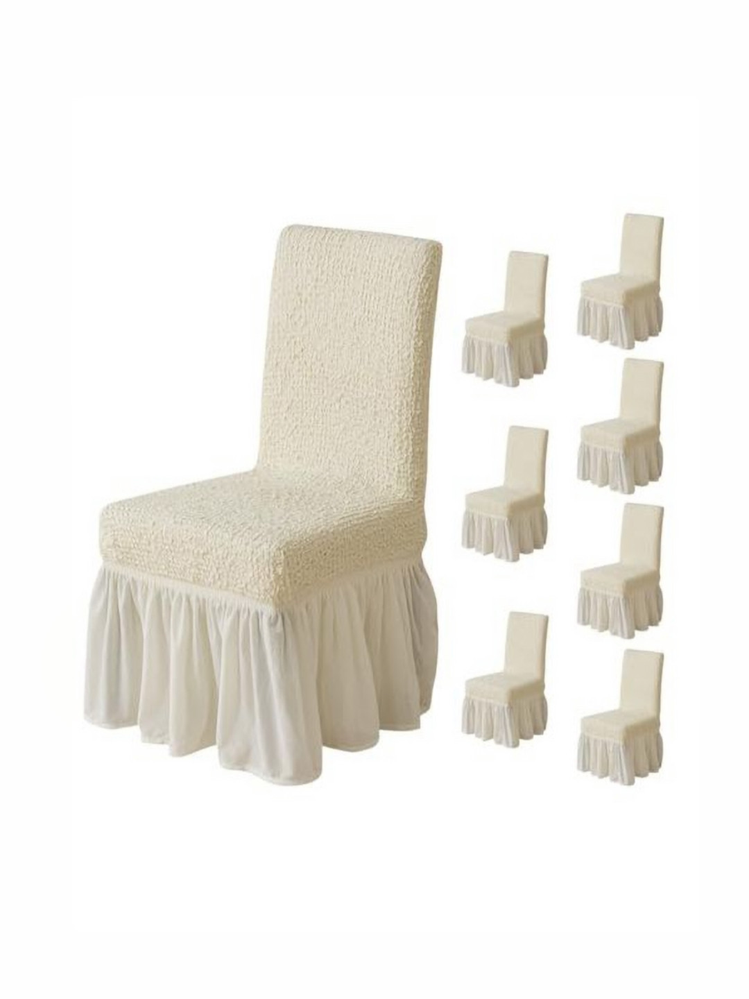 

HOUSE OF QUIRK Cream Coloured 8 Pieces 450 GSM Removable & Washable Dining Chair Covers