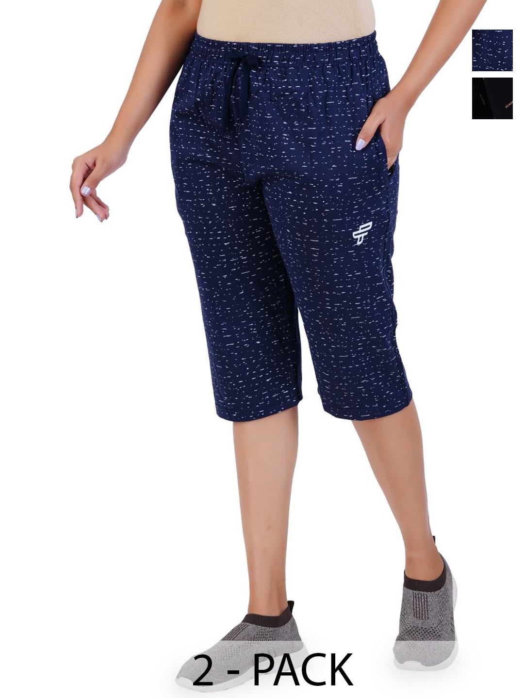 

FEEL TRACK Women Printed Capris, Navy blue