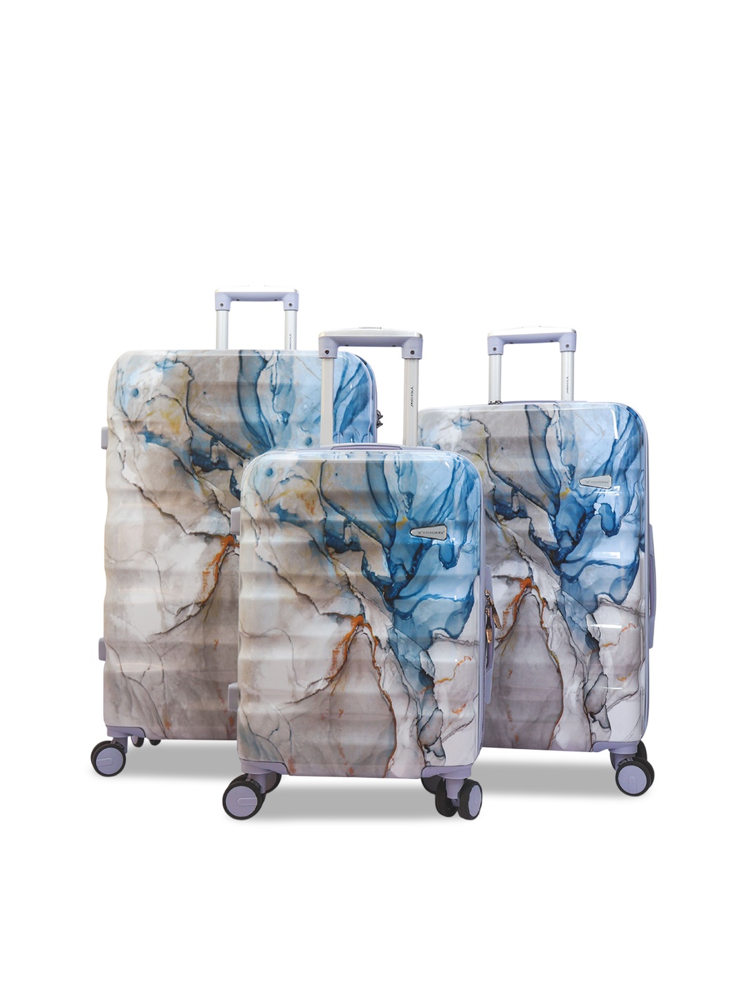 

REDHORNS Set Of 3 Printed Hard-Sided Trolley Bags, Blue