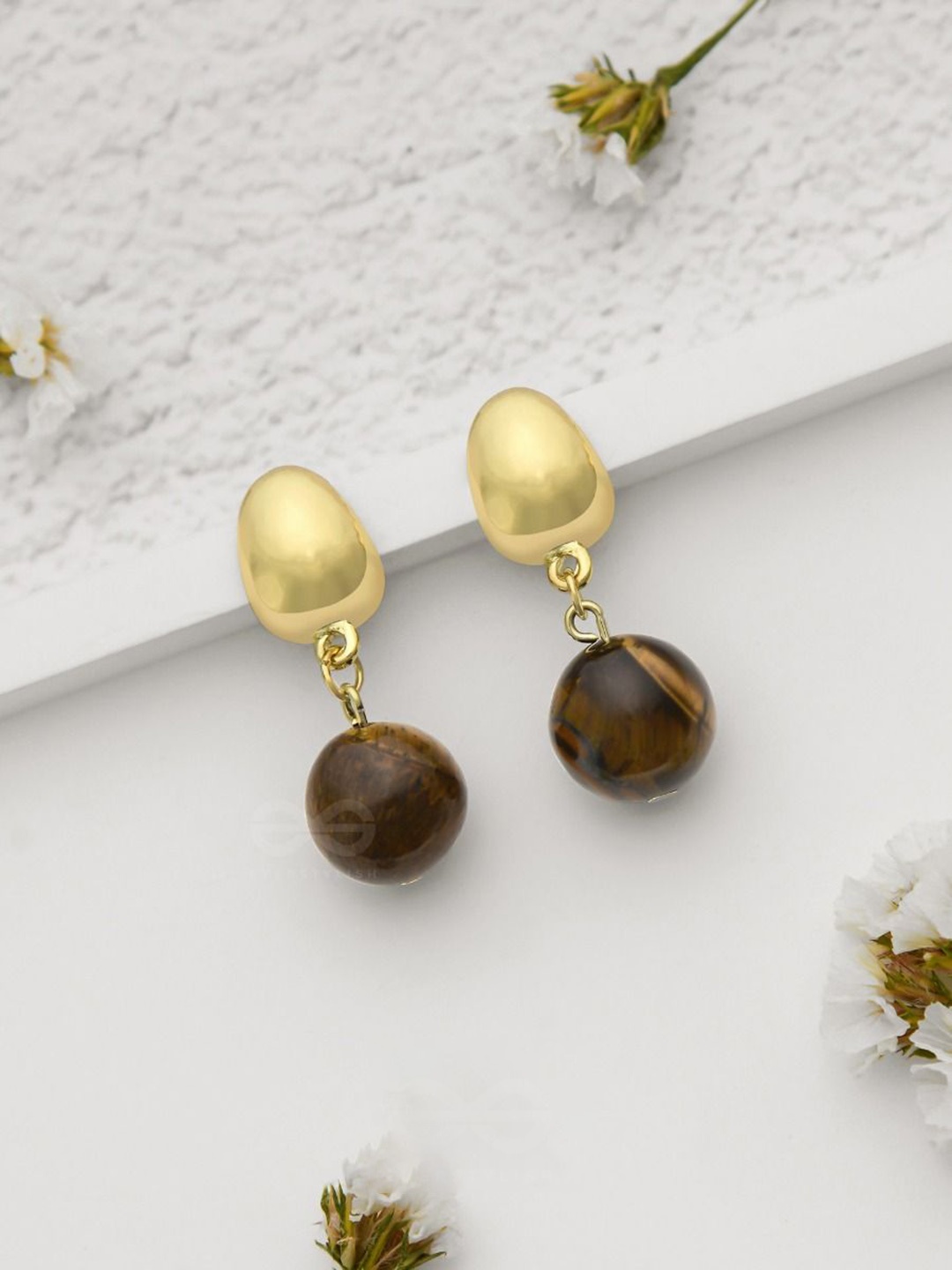 

EVERSTYLISH Mocha Bells Gold-Plated Artificial Stones and Beads Contemporary Drop Earrings