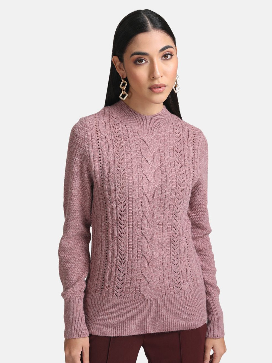 

Kazo Women Cable Knit Round Neck Pullover, Mauve