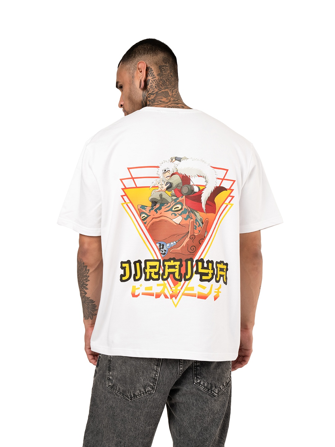 

RHINO CULT Men Graphic Printed Round Neck Cotton Oversized T-shirt, White