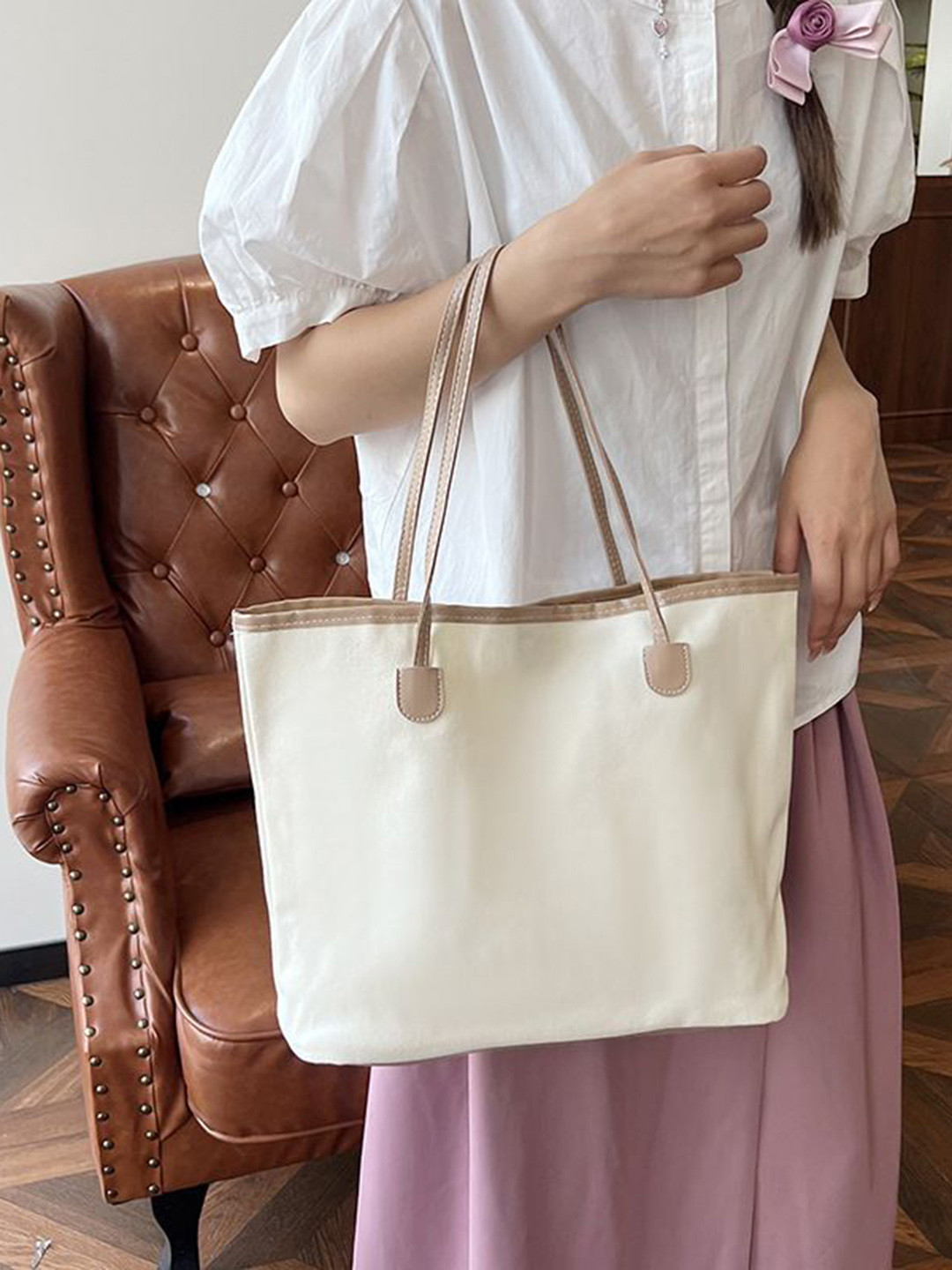 

StyleCast Women Solid Structured Handheld Bag, Cream