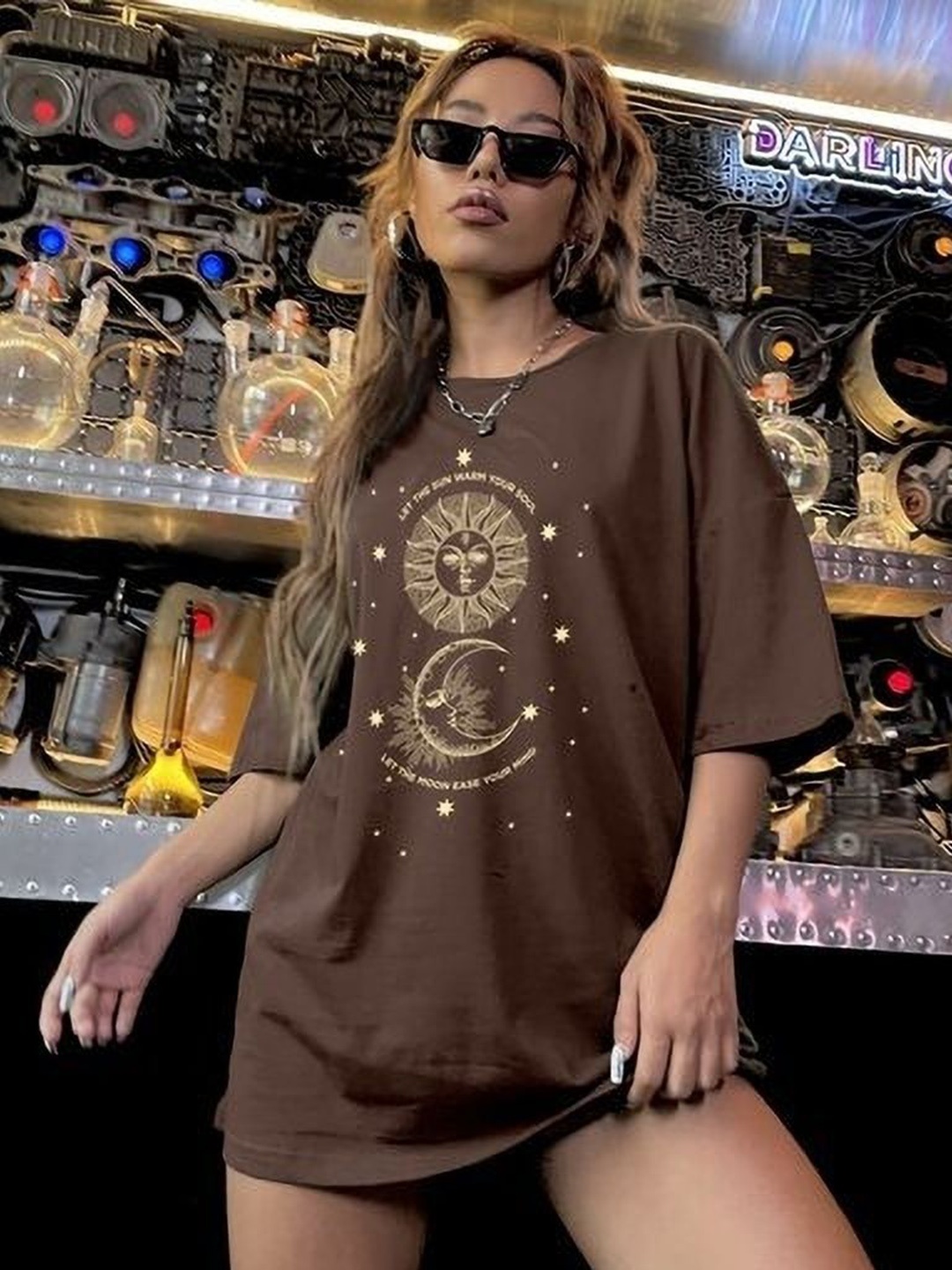 

SALUJA FABRICS Women Printed Extended Sleeves T-shirt, Brown