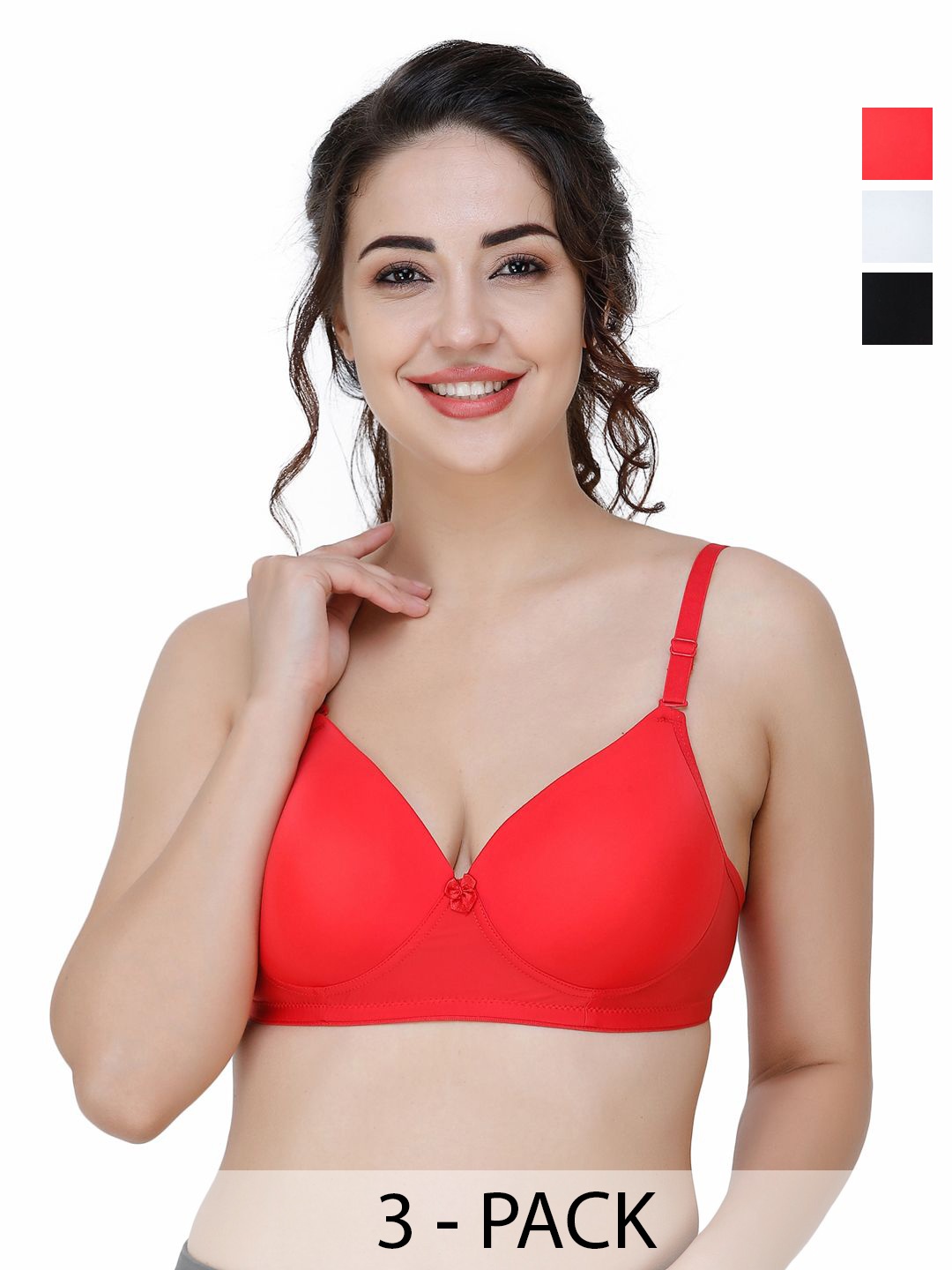 

College Girl Pack Of 3 Full Coverage Lightly Padded T-shirt Bra, Red