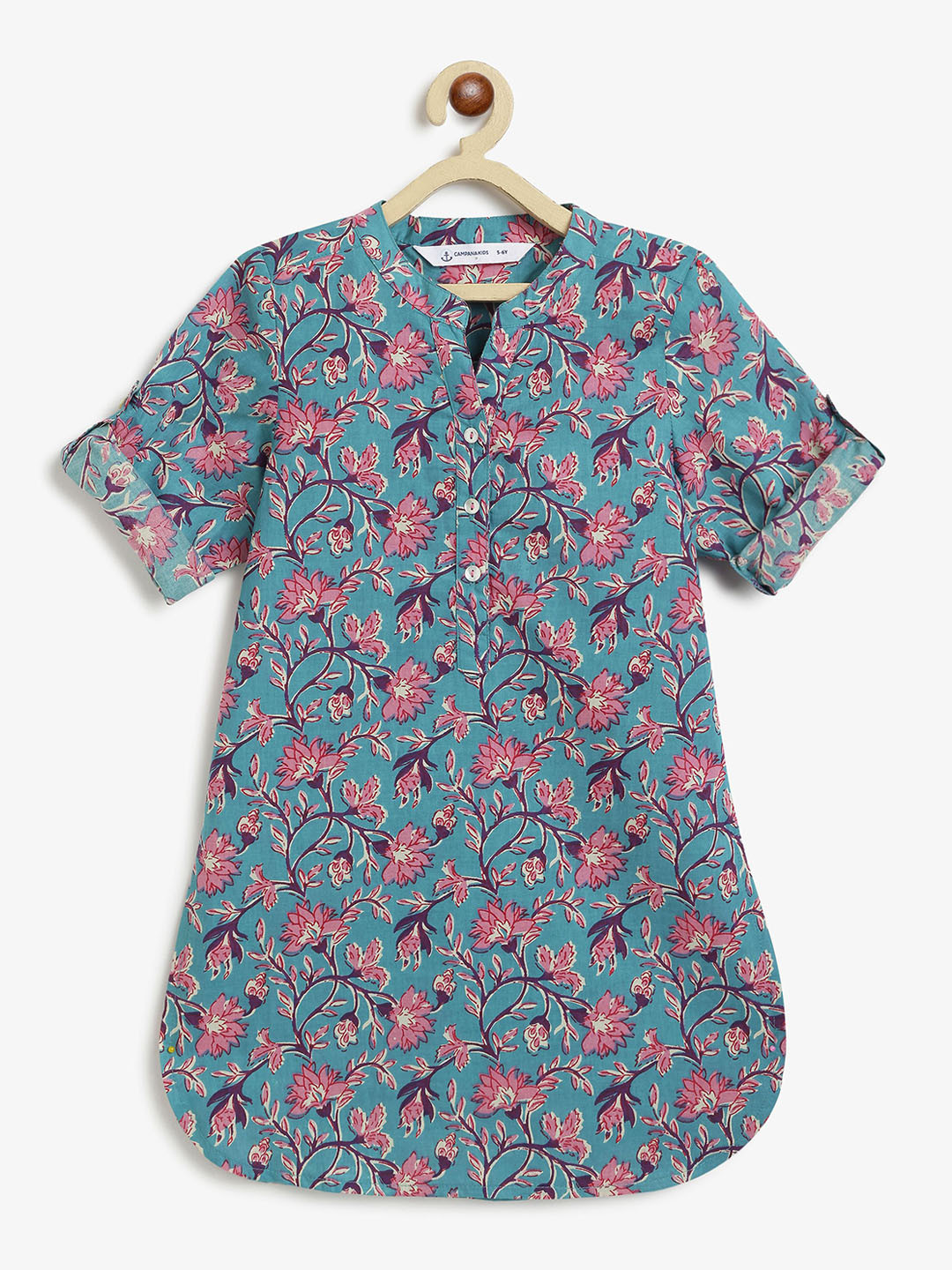 

Campana Girls Floral Printed Cotton Kurta, Teal