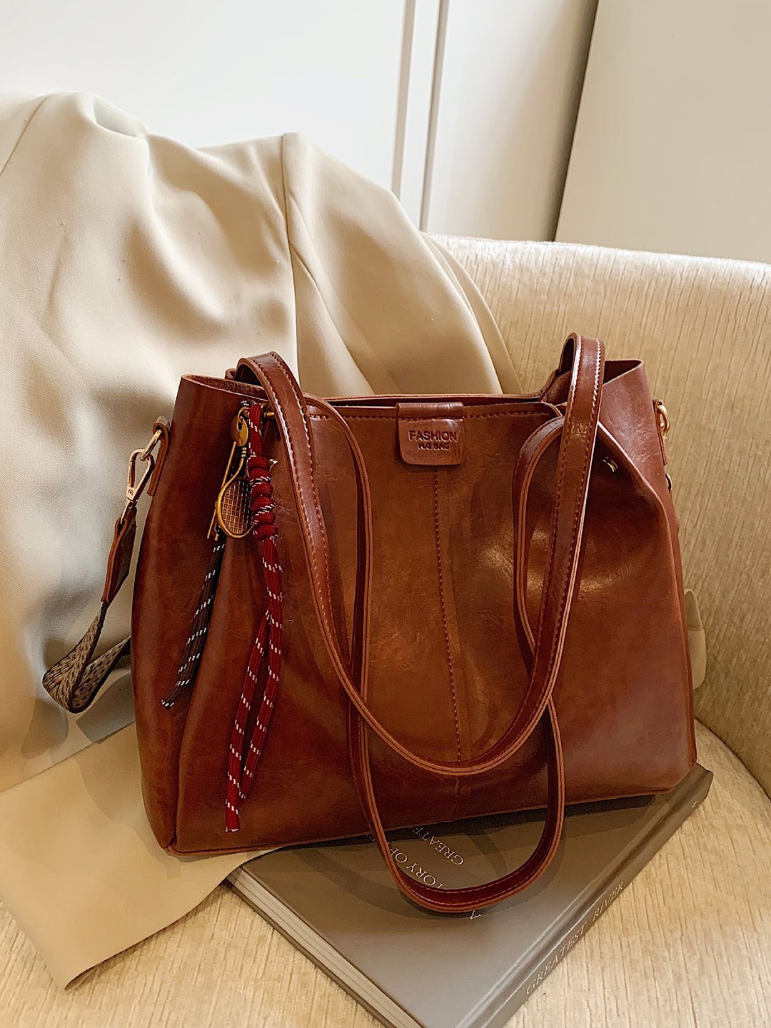 

StyleCast Women Solid Shopper Tote Bag, Tan