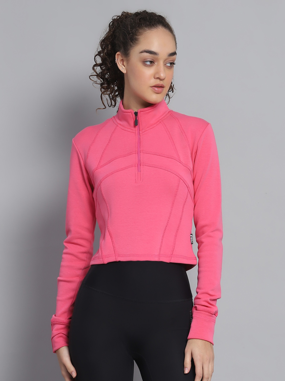 

rock.it Women Mock Collar Pullover Sweatshirt, Pink