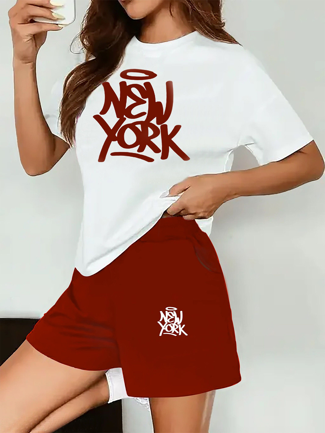 

My Swag Printed Half Sleeve Relaxed Fit T-shirt And Shorts, White