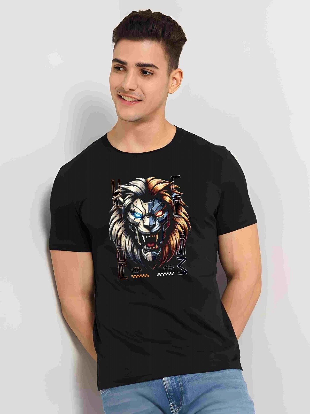 

BOWLIFESTYLE Men Graphic Printed Round Neck Cotton T-shirt, Black