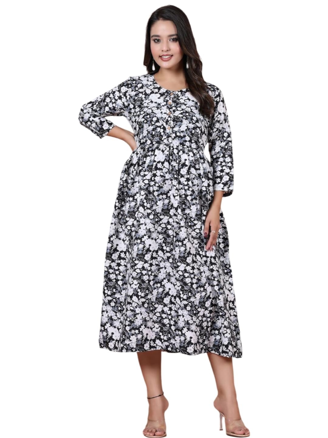 

13-Star Women Fit & Flare Midi Dress, Black