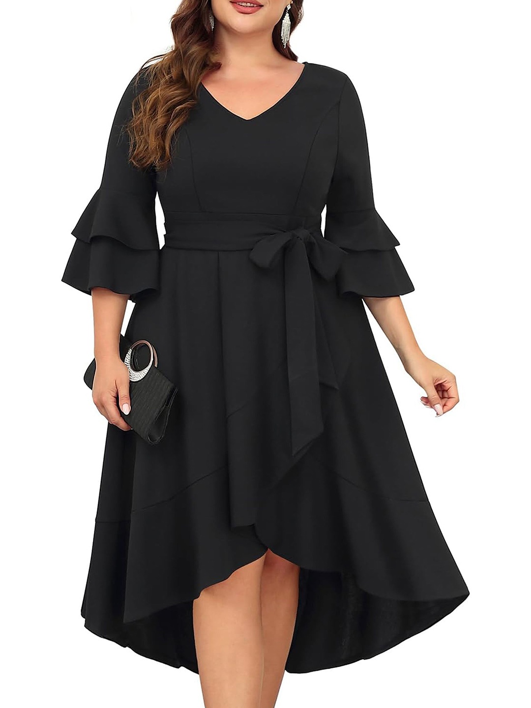 

C4D Women Bell Sleeve Maxi Dress, Black