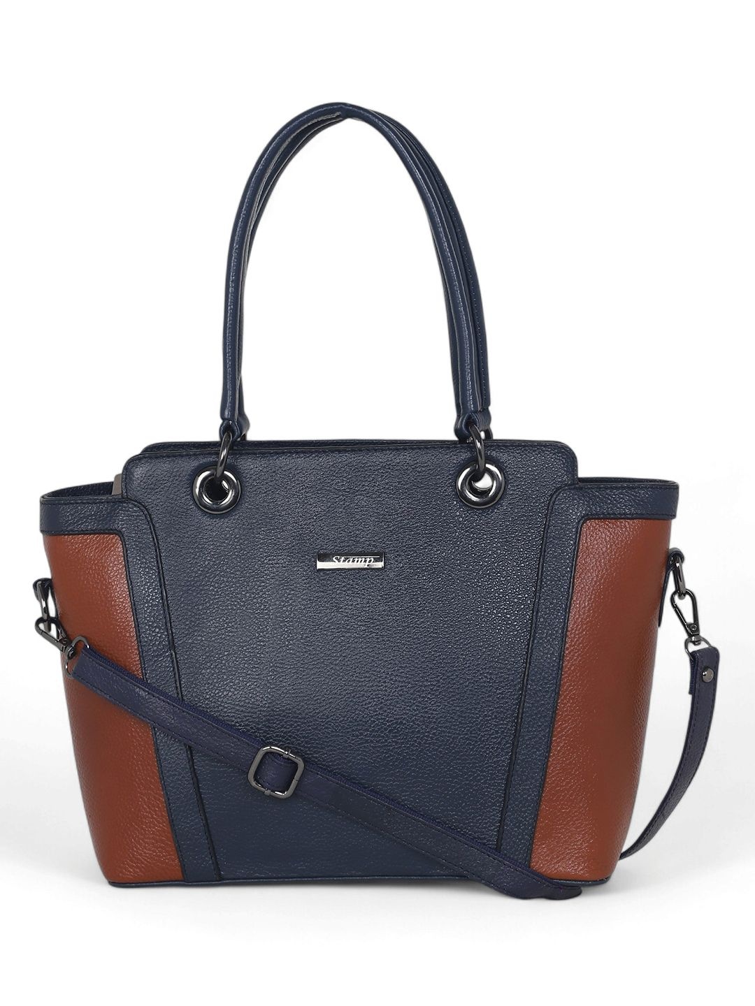 

Stamp Women Colourblocked Swagger Leather Handheld Bag, Blue
