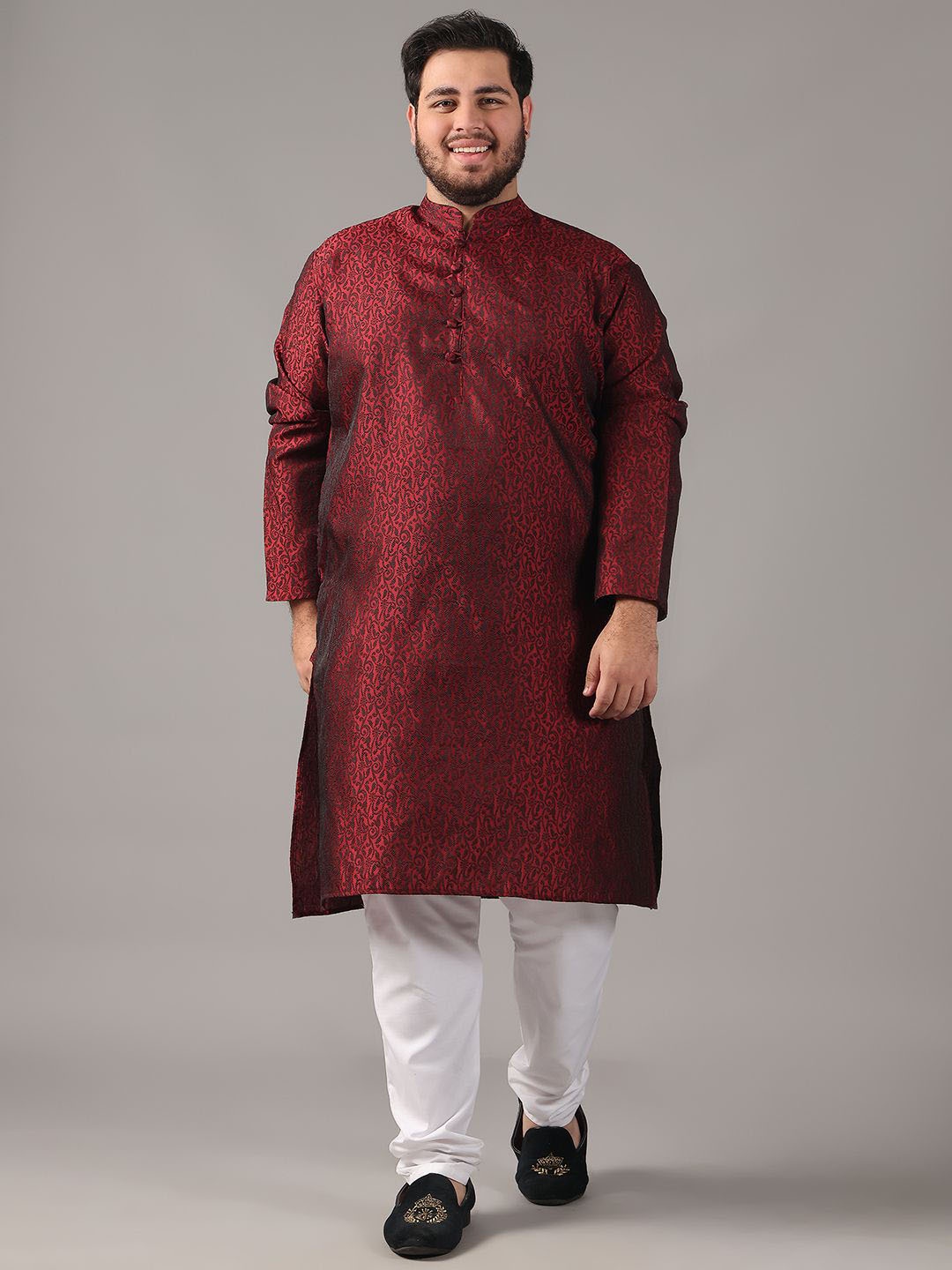 

SOJANYA PLUS Size Paisley Woven Design Zari Band Collar Straight Kurta, Maroon